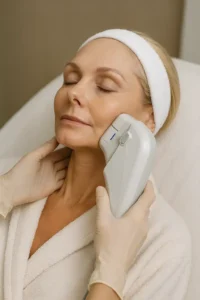 Woman receiving HIFU non surgical facelift treatment Romsey