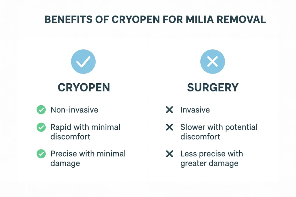 Benefits of cryopen for milia removal Romsey compared to surgical treatments.