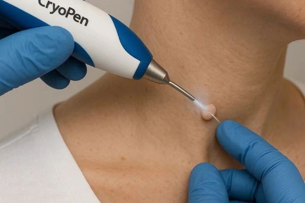 Person receiving Cryotherapy skin tag removal Romsey