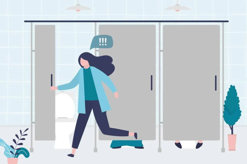 graphic of Urine incontinence Romsey woman running to the toilet.