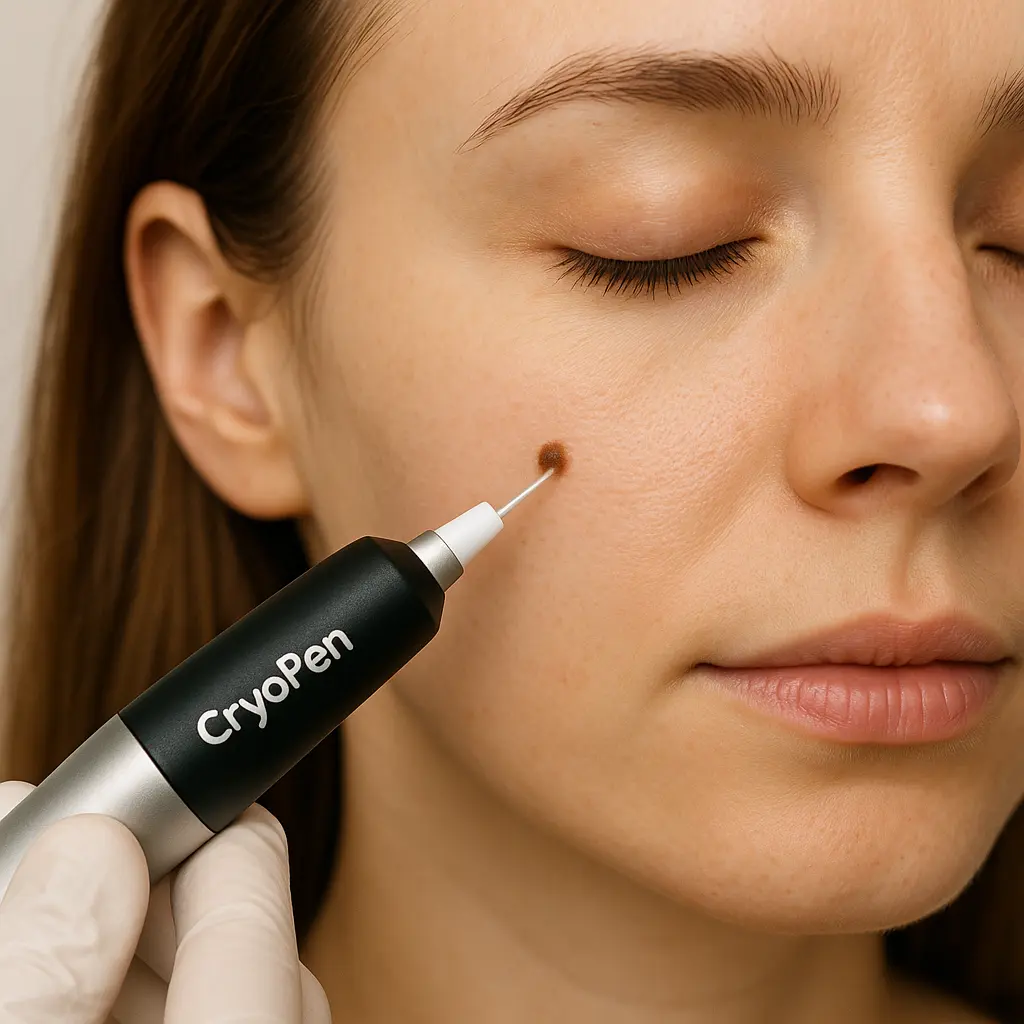 woman receiving facial mole removal Romsey using cryopen